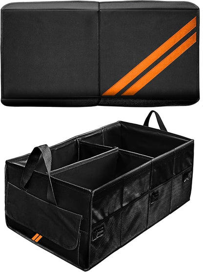 YOSRTER for Dodge Charger Durango Challenger Ram Car Trunk Organizer Collapsible Storage Box with Handle Foldable Lid Non Slip Bottom Sturdy Base Panel 2 Compartment Orange Trim