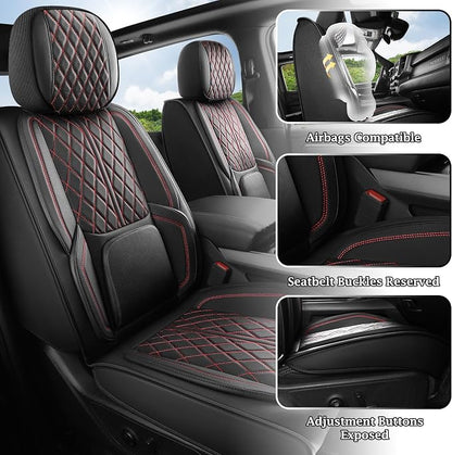 Custom Fit Chevy Silverado GMC Sierra 1500 2007-2026 2500/3500 HD Crew Cab Full Set Car Seat Covers - 5 Pack, Premium Faux Leather Truck Seat Protector with Airbag Compatible Design, BlackRedLine