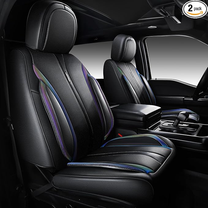 CAR PASS Nappa Leather Seat Covers Front Seats Only, Waterproof Faux Leather car Seat Cover 2 Piece Cushions Protector Universal Fit for SUV Truck Automotive Vehicle, Chameleon Iridescent Reflective