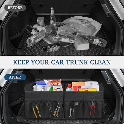 Femuar Car Trunk Organizer with Large Capacity Waterproof Car Accessories for Women & Men, Collapsible Trunk Organizer for Suv/Jeep/Sedan,Tools (Black, Standard)
