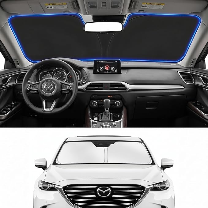 Windshield Sun Shade Sunshade for Mazda CX9 CX-9 2016-2026 | Custom Fit Windshield Cover, Blocks UV Rays, Double-Layer Heat Shield, Durable Frame, Easy Fold & Storage
