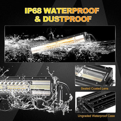 Auxbeam LED Light Bar 22 Inch 120W, 6 Modes Amber White Strobe LED Bar Dual Color Flood Spot Combo Fog Off Road Driving Work Light with 10FT Wiring Harness for Truck Boat Tractor ATV UTV Jeep Pickup