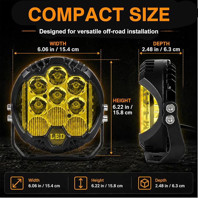 LIGBT 2PCS 7 Inch Yellow Round Side Shooter Offroad Fog Lights Amber DRL 90W 3 Modes 270° Wide Range Super Bright LED Pods Light Kit for Pickup Truck ATV UTV SUV with Wiring Harness