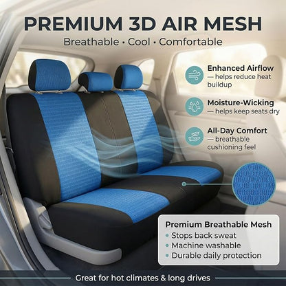FH Group Automotive Seat Cover Trendy Elegance for Back Seat Blue Car Interior Accessories for SUV, Sedan & Van Universal Fit Combo Rear Seat Cover Split Bench Car Seat Protector for Dogs and Kids