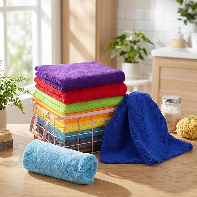 Tallew 16 Pcs Car Microfiber Towels Buffing Drying Wash Cleaning Cloths Plush Large Towels Thick Care Polishing Detailing Waxing Scratch Proof Towel, 15.75 x 15.75 Inch (Multicolor)