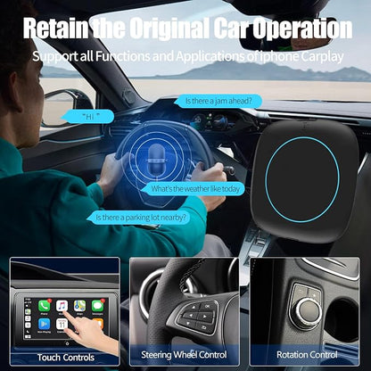 Wireless Carplay Adapter, Android Auto Adapter Plug and Play 2025 AI Box Carplay Support TF Card and SIM, Mini Car Play Video Box for Car Wired to Wireless Support Original Control