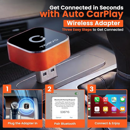 TORVO Mini Wireless CarPlay Adapter for Car Wireless Android Auto, Plug & Play USB-A/USB-C, 5GHz WiFi, OTA Update, CarPlay Adapter for iPhone, Wireless Car Play Dongle Compatible with 99% Cars