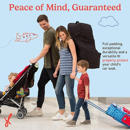 J.L. Childress Padded Backpack Car Seat Bag - Car Seat Travel Bag for Airplane, Cover Fits Most Baby & Infant Carriers & Boosters, Airport Accessories for Gate Check or Baggage Check - Ultimate, Black