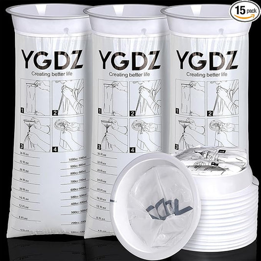 YGDZ Vomit Bags, 15 Pack Vomit Bags Disposable, 1000ml Barf Bags, Leak Resistant Throw Up, Portable Emesis Bags Puke Nausea Bags for Travel Motion Sickness, Car & Aircraft, Taxi, Kids, Women, White