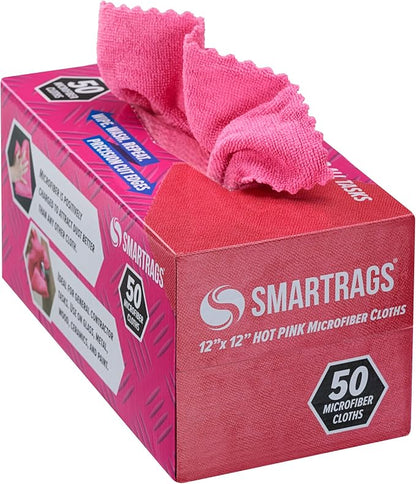 Arkwright Smart Rags Microfiber Cleaning Cloths, Pack of 50 in a Box, Lint Free 180 GSM Reusable Towels for Auto, Office and Household Cleaning, 12 x 12 in, Pink