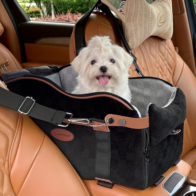 Woochpet Small Dog Car Seat, Auto Booster for Pet Travel, Portable Carrier Bed with Safety Leash Up to 9 lbs
