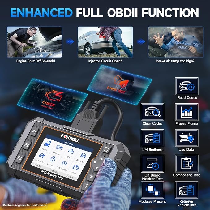 FOXWELL NT614 Elite OBD2 Scanner for DIY Mechanics, Upgrade of NT604, 4 System Diagnostic Tool with 5 Resets (ABS Bleeding, EPB, Oil, SAS, Throttle), Read/Clear Engine/ABS/SRS/Transmission Fault Codes