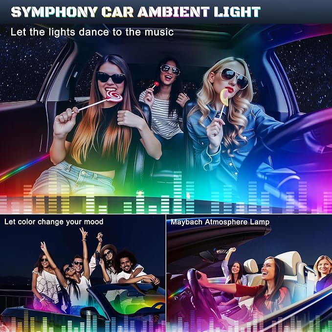 Dreamcolor Acrylic Interior Car LED Strip Light with USB/Type C/4-Port USB Cigarette Lighter,RGB 10 in 1 with 175 inches 650 LEDs Ambient Lighting Kits, Sound Active Function Neon Led Strips for Car