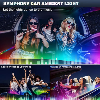 Dreamcolor Acrylic Interior Car LED Strip Light with USB/Type C/4-Port Cigarette Lighter, RGB 2 in 1 with 110.2 inches LEDs Ambient Lighting Kits, Sound Active Function Neon Led Strips for Car