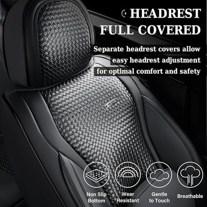 Coverado Seat Covers, Car Seat Covers Front Seats, Waterproof Nappa Leather Auto Seat Cover with Lumbar Head Pillow, Black Seat Covers Carseat Cover Universal Fit for Most Cars