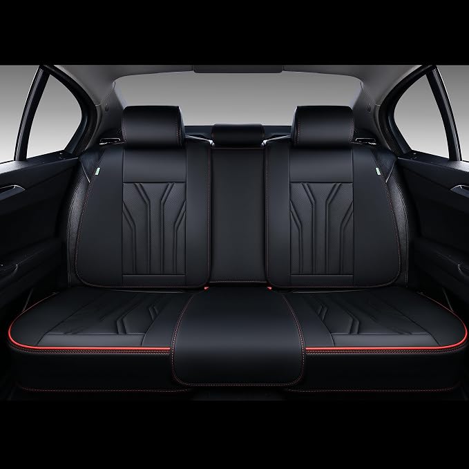 FLORICH Leather Seat Covers, Seat Covers Full Set, Car Seat Protectors 5 Seats, Automotive Seat Covers Fit for Most Cars Trucks SUV-Black&Red Line