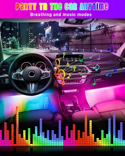 STONEBANKS 5.9FT Car LED Strip Lights, 72LEDs Smart RGB Car Interior Lights with APP & Remote Dual Control, Multicolor Music Sync, Mic Mode 4-in-1 Lines Design LED Lights for Car Decor
