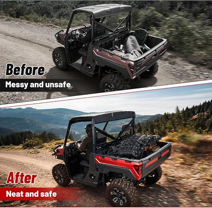 StarknightMT Cargo Net with Adjustable Straps Compatible with Truck Pickup UTV Polaris Ranger General Can-am Defender Commander Kawasaki Mule CFmoto UForce 45.7 * 27.2 inch Black Nylon