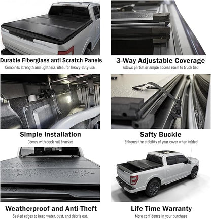Tutel Hard Shell Folding Truck Bed Tonneau Cover|Fits 2016-2026 Toyota Tacoma w/OE Track System 6' 2" Bed (73.7") - TULH022