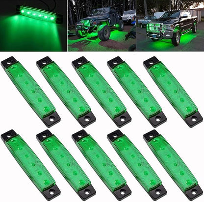 PSEQT 10 Pcs LED Rock Strip Lights Car Underglow Wheel Fender Well Lighting Kits Waterproof for Golf Cart Wrangler Offroad Truck RV UTV ATV Snowmobile (Green)