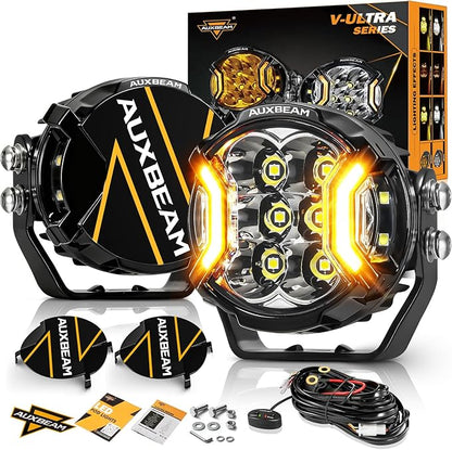 Auxbeam 3 Inch Round Driving Lights, 108W Side Shooter Offroad Pod Lights with Amber DRL, 270° Ultra-Wide Ditch Light Hyper Spot Beam Work 3 Modes White Amber Yellow Cube Pod with Covers, Pair