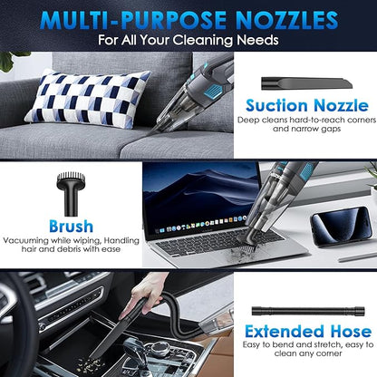 Gxzsk Handheld Vacuum Cordless, 15000PA Strong Suction Hand Held Car Vacuum Cleaner Rechargeable, Portable Hand Vacuum with Multi-Nozzles & Washable Filter for Home Office, Car, Pets