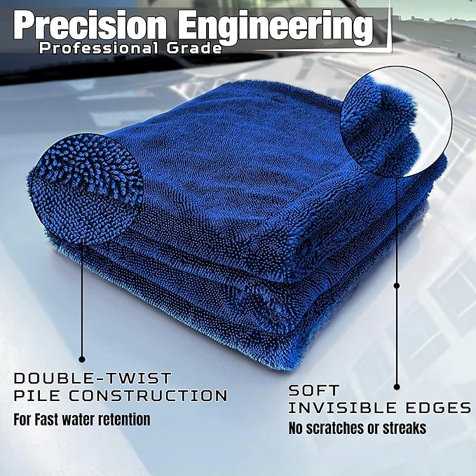 XL Car Drying Towel, 1300 GSM Professional Car Towel with Double Twisted Loop, Car Drying Towels Extra Large Super Absorbent, Microfiber Drying Towels for Cars, Trucks, SUVs - 40"x24", Navy