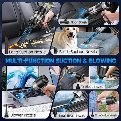 JONYJ Handheld Car Vacuum Cleaner, 16000PA Hand Held Vacuum Portable Cordless, 2 in 1 Air Duster and Vacuum Cleaner with LED Light, Multi-Nozzles, 120W High Power Mini Vacuum for Home, Pet, Office