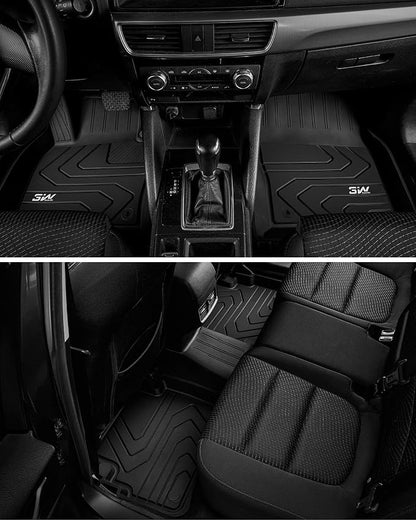 3W Floor Mats for Mazda CX-5 2017-2025, Heavy Duty TPE All Weather Custom Fit Floor Liners, Anti-Slip Car Accessories, 1st & 2nd Row, Black