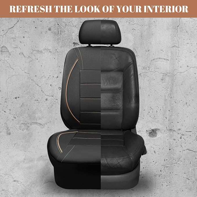 CAR PASS Universal FIT Piping Leather Car Seat Cover, for suvs,Van,Trucks,Airbag Compatible,Inside Zipper Design and Reserved Opening Holes (Full Set, Black and Beige)