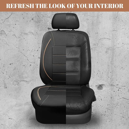 CAR PASS Universal FIT Piping Leather Car Seat Cover, for suvs,Van,Trucks,Airbag Compatible,Inside Zipper Design and Reserved Opening Holes (Full Set, Black and Beige)