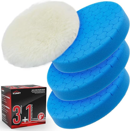 Blue Polish Pad, 3Pcs 6.5 Inch Face for 6 Inch Buffing Polishing Pads and Woolen Pads 150mm Backing Plate Compound Buffing Sponge for Car Buffer Polisher Compounding, Polishing and Waxing