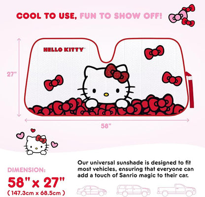 Carbella Hello Kitty Car Windshield Sun Shade, Official Sanrio Sun Shade for Car Window, Cute Sun Shade for Front Windshield, Hello Kitty Accessories for Women ﻿(Red Bow Dreams)