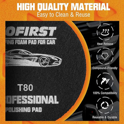 3 Pcs Polishing Pad, Orange Heacy Cut Buffing Pads, 5.5 Inch Face for 5 Inch 125mm Backing Plate Compound Buffing Sponge Pads for Car Buffer Boat Polisher Compounding, Polishing & Waxing