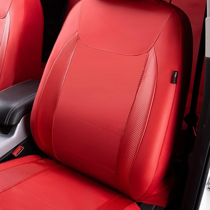 Flying Banner car seat Covers Protects Water Proof Faux Leather Carbon Fiber Fronts Rear Bench Covers (Red Red, Full Set - 8PCS)