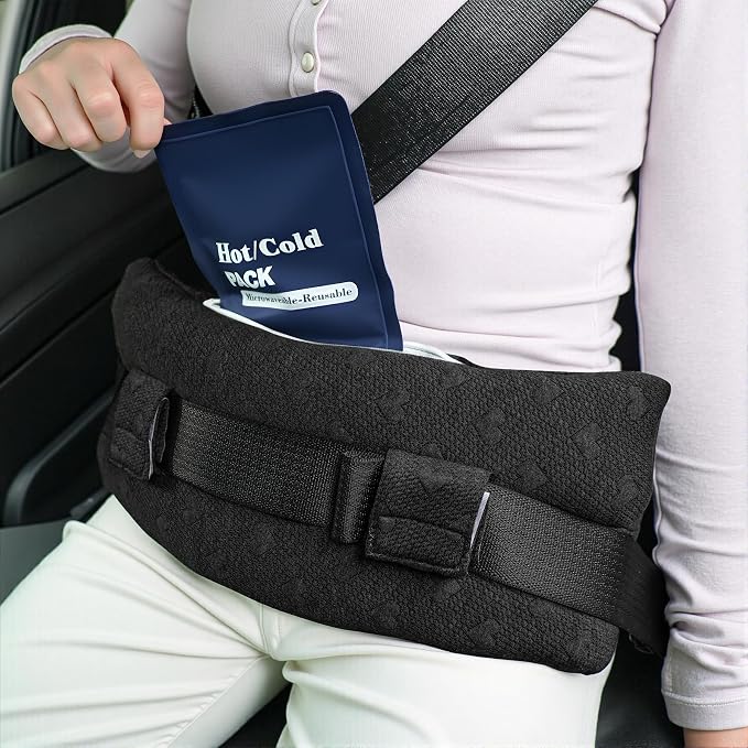 Seat Belt Pillow Post-Surgery – with Ice/Hot Pocket for C-Section, for Chest/Heart Travel