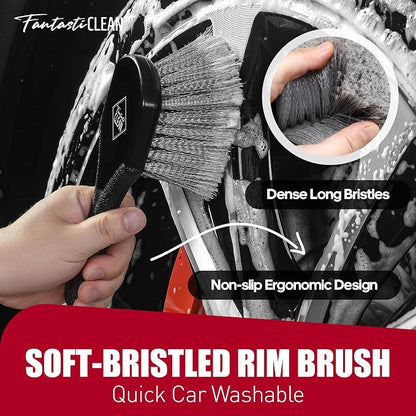Fantasticlean 7PCS Car Wheel Brush Kit for Car Owners Detailers, Soft-bristled Brush, Tire brush for Car Detailing, Rim Cleaning Tape, Bendable & Curved Brushes and Pads for Home Shop, Cars Trucks RVs