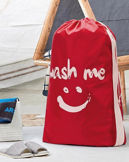 HOMEST 2 Pack XL Wash Me Travel Laundry Bag with Strap, Dirty Garments Organizer, Large Enough to Hold 4 Loads of Clothes, Easy Fit a Hamper or Clothing Basket, Black and Red