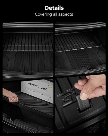 3W Cargo Liner Fit for 2024 2025 2026 Tesla Model 3 Highland, Trunk Mat Set, Custom Fit, TPE, All Weather Waterproof, Car Accessories, Black