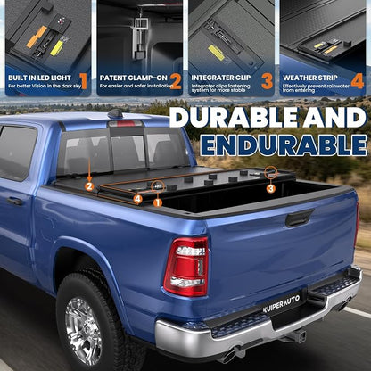 KUIPERAUTO 5.7FT Tri Hard Truck Bed Tonneau Cover Compatible for 2009-2026 Dodge Ram 1500 Inclu. Classic & New Body (w/o Ram Box) On Top 67.4 inch Aluminum Bed