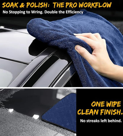 YeewayVeh 2-Pack Long-Reach Pro Car Drying Towels, 48"x32" Extra Large Super Absorbent Towels, High GSM Twisted Loop, Streak-Free Single-Sided Microfiber for Car Detailing, SUV, Truck (Dark Blue)