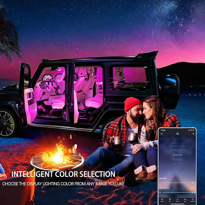 Smart USB Interior Car LED Strip Light with App Control, RGB Neon Atmosphere Lights, USB 5V Ambient Night Light Decorative Lamp, Multi Color Strip Light for Cars with Music and DIY Mode (RGB 36LEDs)