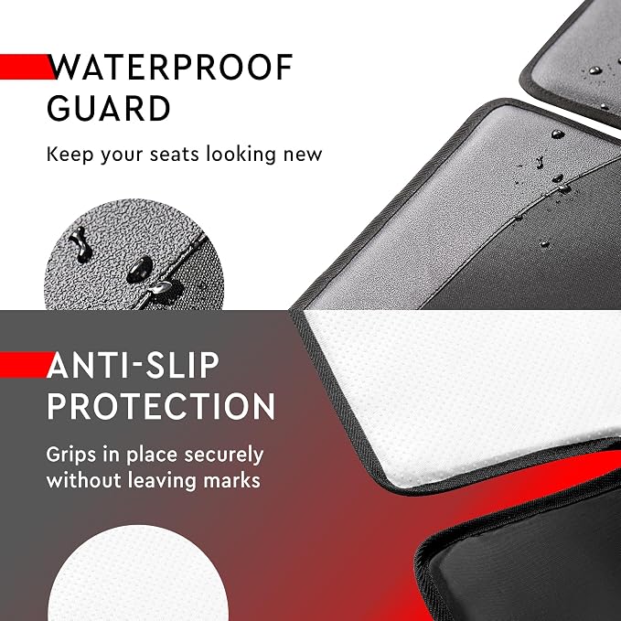 Helteko Car Seat Protector, 2 Pack Seat Protection Mat with Thick Padding, Durable Waterproof Fabric, Leather Reinforced Corners and Mesh Pockets