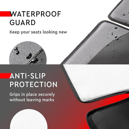 Helteko Car Seat Protector, 2 Pack Seat Protection Mat with Thick Padding, Durable Waterproof Fabric, Leather Reinforced Corners and Mesh Pockets
