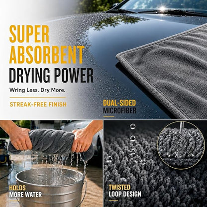 1400 GSM Car Drying Towels – XXL Microfiber Towels for Cars (48" x 24"), Ultra-Absorbent, Streak-Free, Scratch-Free, No Water Spots, Double-Twist Pile & Edgeless Design