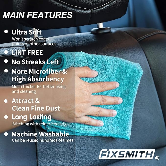 FIXSMITH Microfiber Cleaning Cloth - Pack of 8, Size: 12 x 16 in, Multi-Functional Cleaning Towels, Highly Absorbent Cleaning Rags, Lint-Free, Streak-Free Cleaning Cloths for Car Kitchen Home