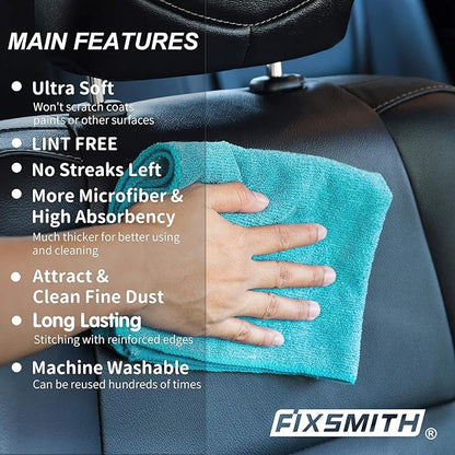 FIXSMITH Microfiber Cleaning Cloth - Pack of 8, Size: 12 x 16 in, Multi-Functional Cleaning Towels, Highly Absorbent Cleaning Rags, Lint-Free, Streak-Free Cleaning Cloths for Car Kitchen Home