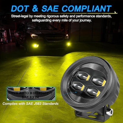SAE Yellow Fog Lights, ACEC SHOP 2PCS 80W 3.5 Inch Round LED Fog Light Bars DOT Approved Street Legal Amber Pods Off Road Driving Light for Truck Pickup Wrangler Tacoma Tundra F150 UTV SUV Motorcycle