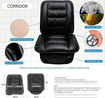 CORRIDOR Genuine Leather Seat Cushion for Car - Handmade - Relieve Hip, Pressure and Sciatica Pain - Ideal for Lower Back Pain - for Office Chair and Car Seat (Premium Black, Cushion)
