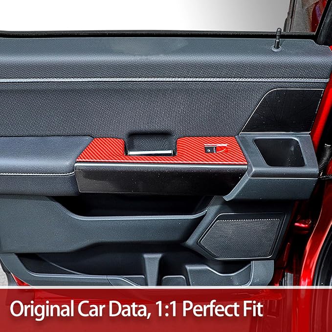 GZXinWei Interior Upgrade Accessories Door Armrest Window Control Switch Panel Trim Cover Sticker for 2021 2022 2023 2024 2025 2026 Ford F150 Red Carbon Fiber Grain